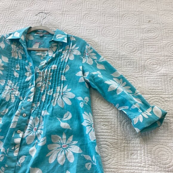 Foxcroft Womens Shaped Fit 100% Linen Floral Button-Down Shirt Size 4 - Picture 8 of 9